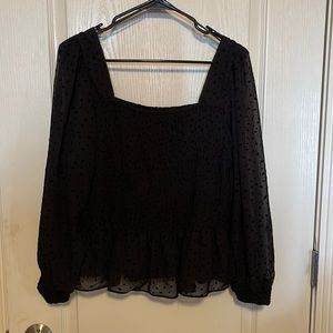 Nine West Long Black Polkadot Blouse